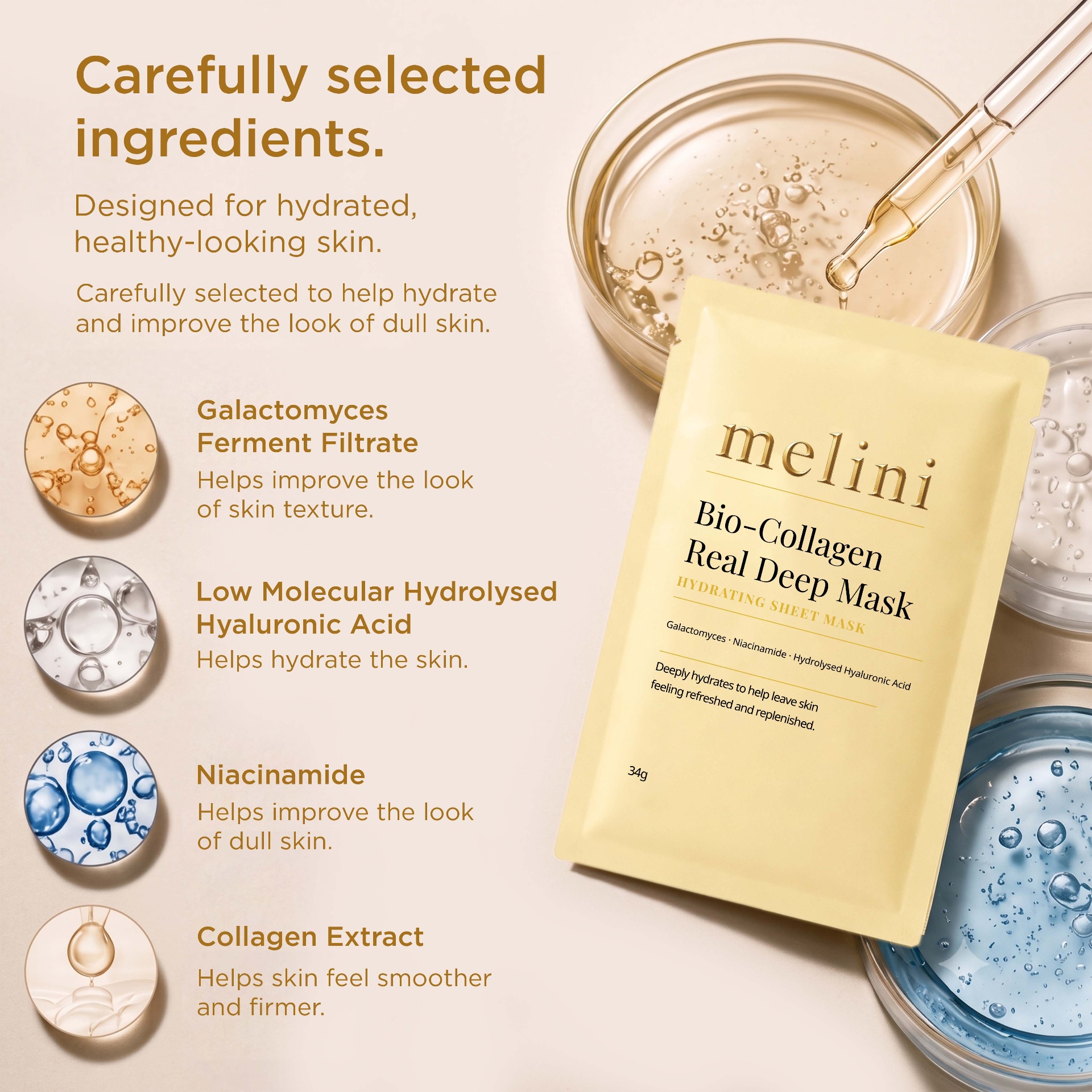Science-backed ingredients: Galactomyces Ferment Filtrate, Hyaluronic Acid, Niacinamide, Collagen Extract